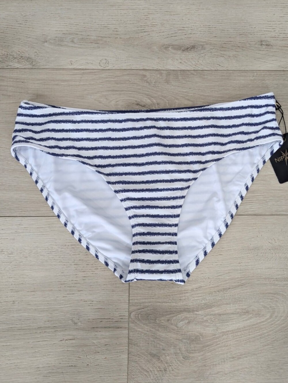 Niptuck  Navy/White Striped Midrise Bikini Bottoms